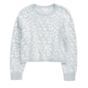 NEW 1901 Girls Crewneck Sweater in Blue Drift Leopard